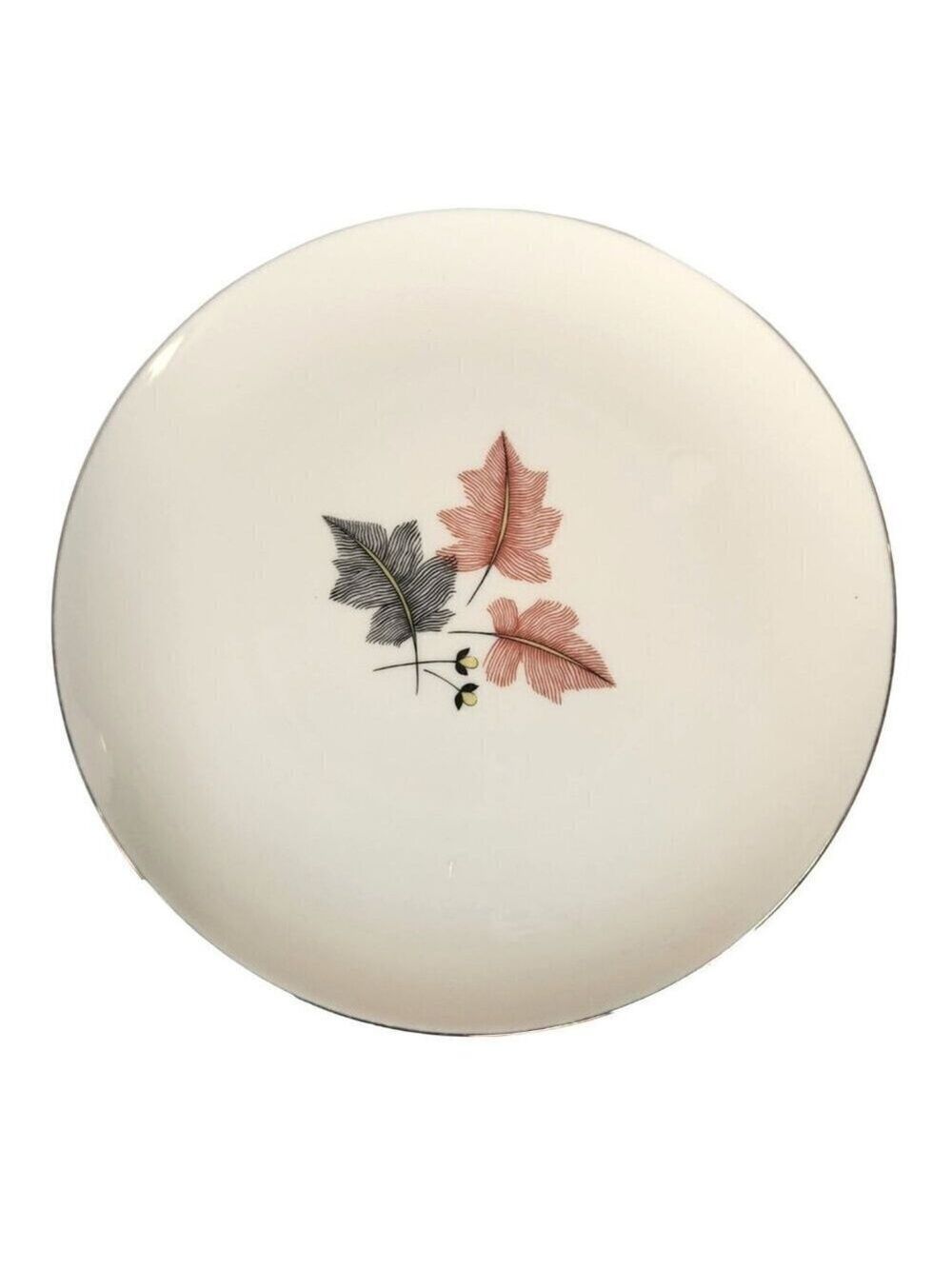 Trio by Lenox X-446  Gray & Pink Leaves, Coupe, Platinum Trim 1954-1968 MCM